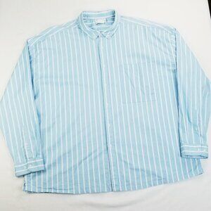 Asos 4XL Plus Reg Men's Oxford Style Blue White Stripe Button Down Long Sleeve